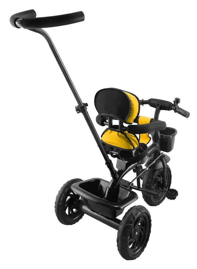 JoyRide Learn-to-Ride Trike on 3 Wheels with Safety Harness, Non-Slip Pedal,Storage Basket and Removable Parent Handle (Yellow) - Image 4